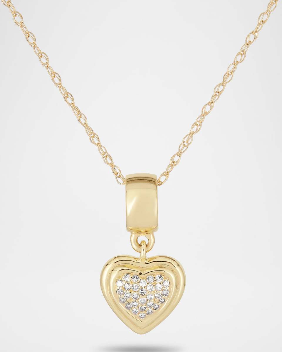 14K Yellow Gold Puffed Pave Heart Necklace